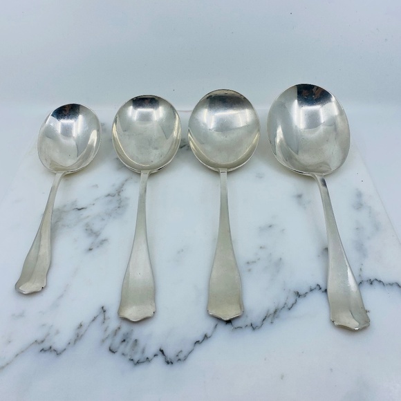 Vintage Shreve & Co. sterling silver serving spoons, 4. - Picture 1 of 4